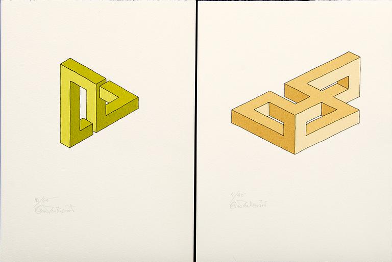 Oscar Reutersvärd, 2 signed and numbered color lithographs.