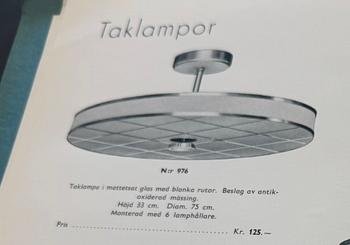 Taklampa, funkis, modellnummer 976,  Bjerkås Armatur, 1930-tal.