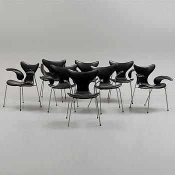 ARNE JACOBSEN, a set of 8 "Liljan/Måsen" armchairs for Fritz Hansen.