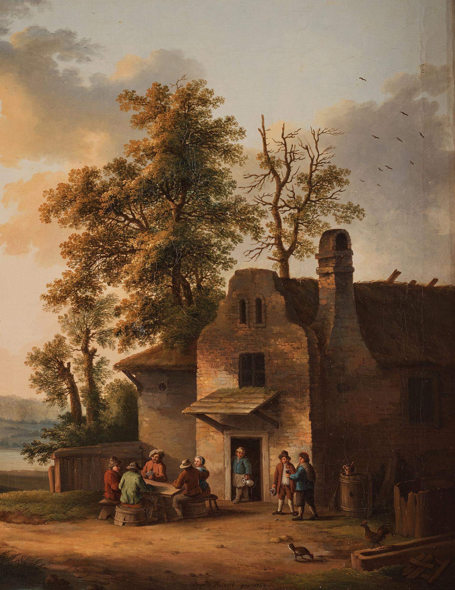 Jacob Philipp Hackert, Card players outside an inn.