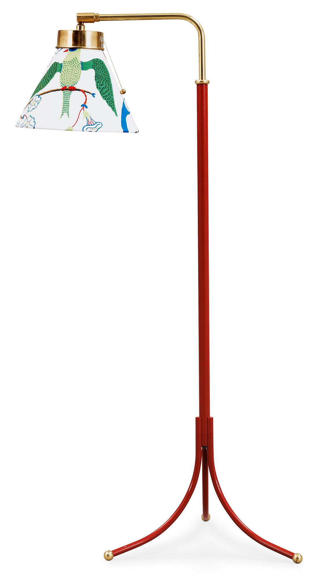 A Josef Frank brass and red lacquered floor lamp, Svenskt Tenn, model 1842.