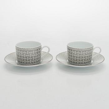 Hermès, cups with saucers, a pair, "Mosaique au 24".