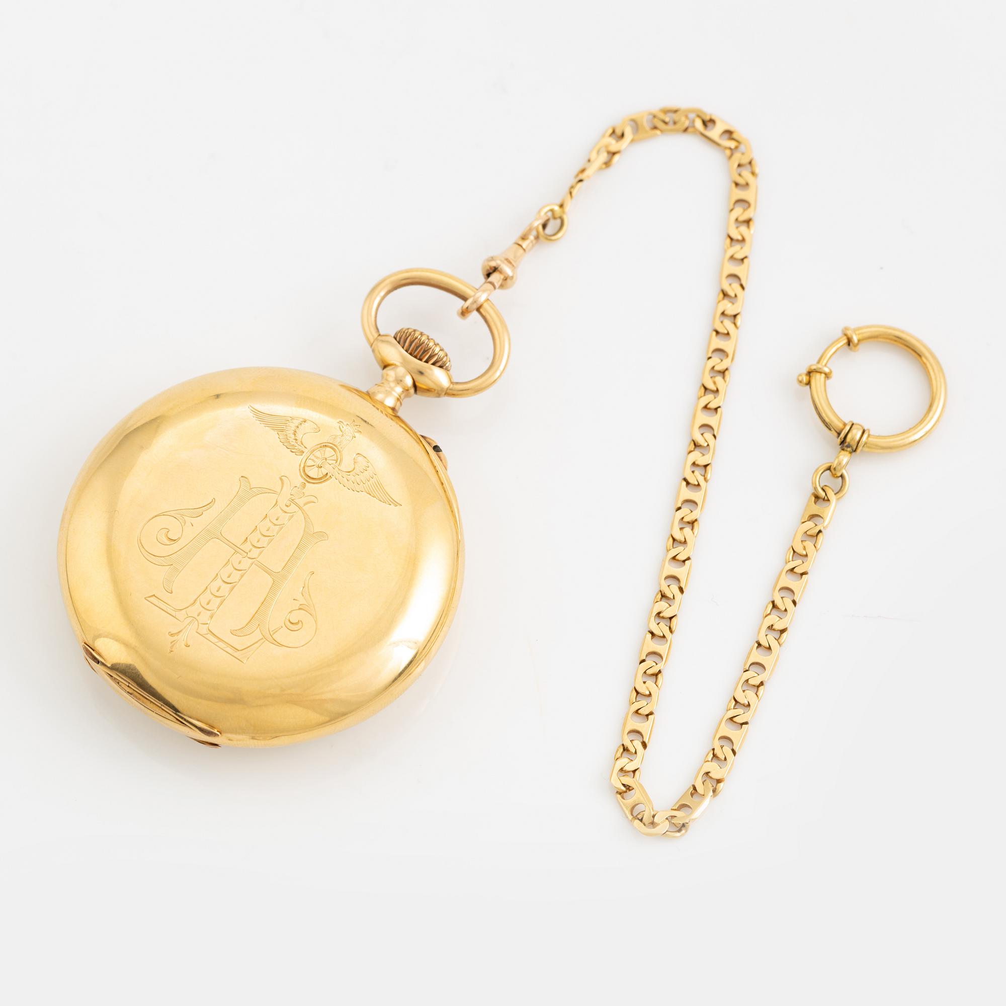 Fickur, 18K guld med kedja, 51 mm.