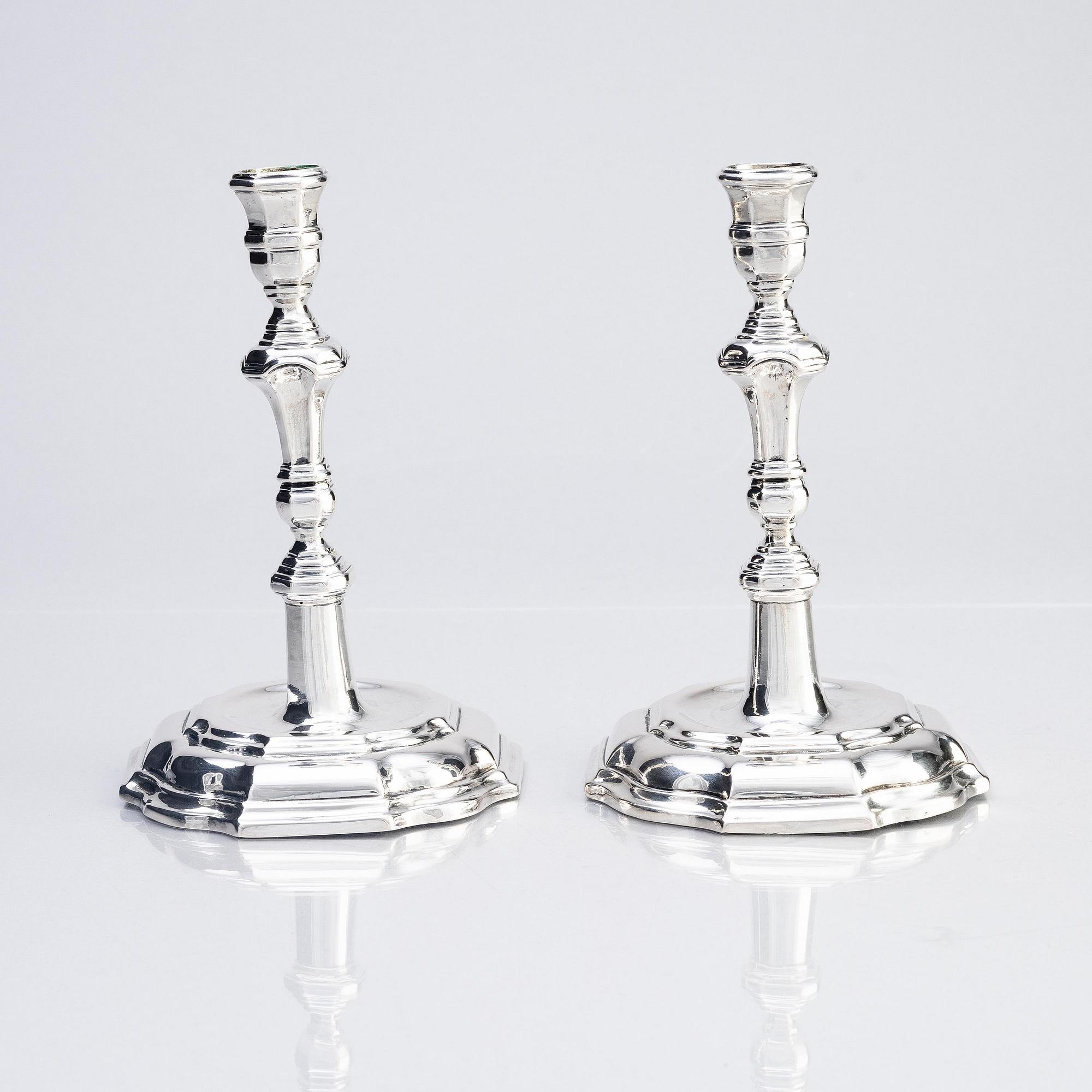 Hans Eriksson Nordwall, ljusstakar, ett par, silver, Stockholm 1727. Senbarock.