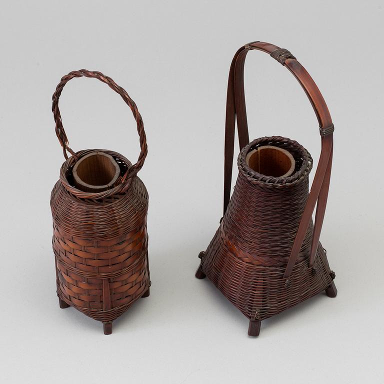 Two Japanese ikebana baskets, Meiji (1868-1912).