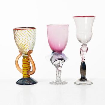 Kjell Engman, three goblets, Kosta Boda.