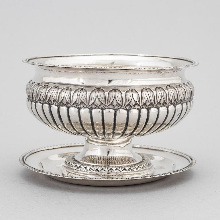 A Swedish Silver Empire Sauce Bowl With Dish, mark of Mikael Olof Barkman, Varberg 1834.