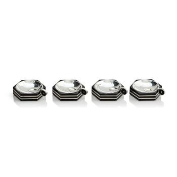 575C. Guldsmedsaktiebolaget (GAB), four silver and bakelite salt-cellars, design by Eric Pihlgren, Stockholm, Sweden 1938.
