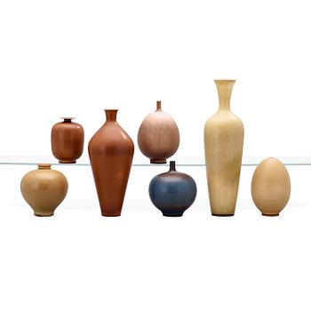 A set of seven Berndt Friberg stoneware vases, Gustavsberg Studio 1946-61.