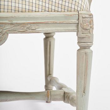 A pair of Gustavian open armchairs, Stockholm, late 18th century.