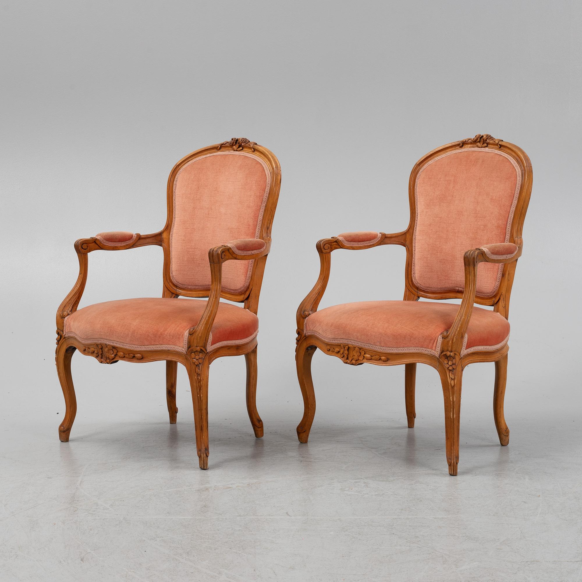 A pair of Louis XVI beechwood armchairs, 18th Century.