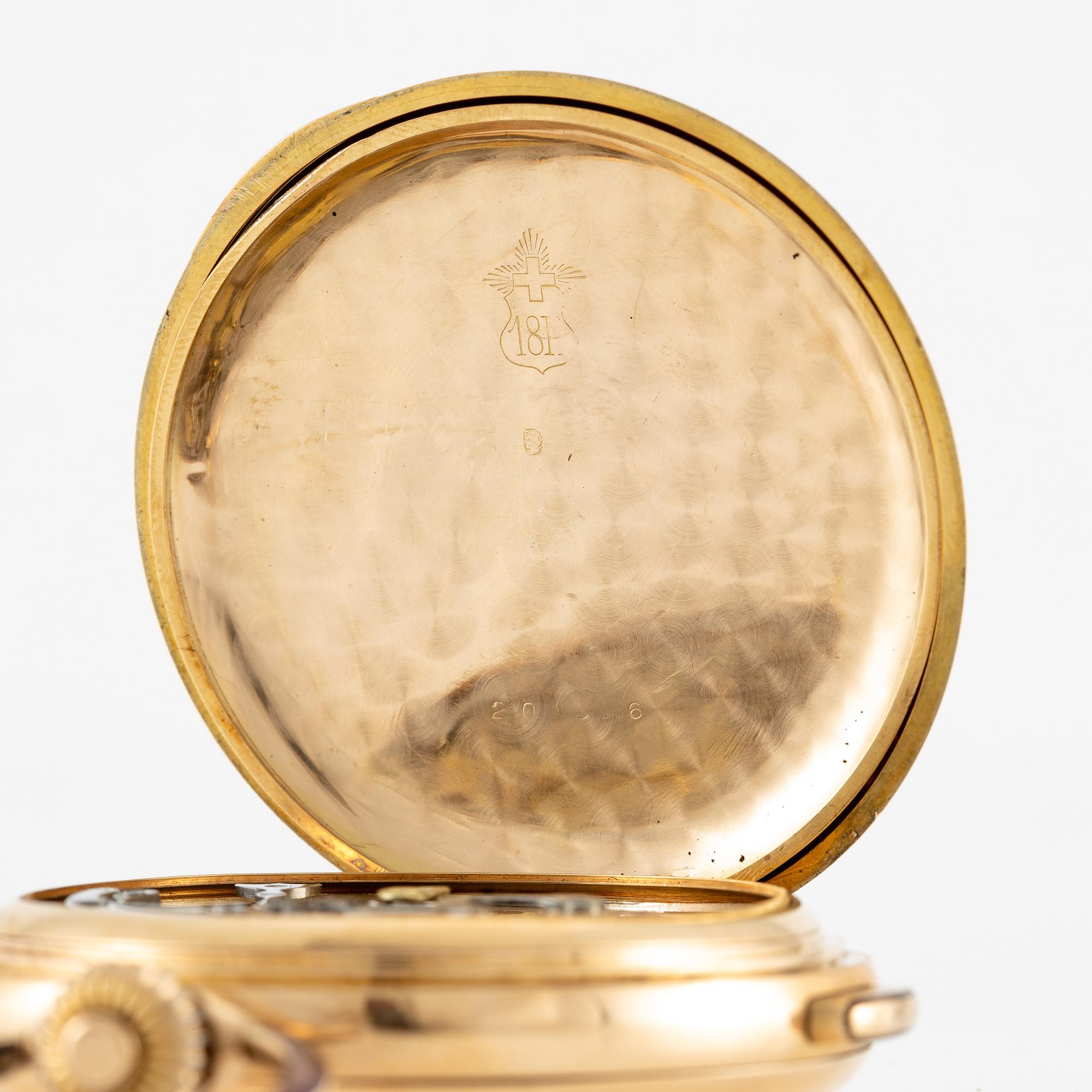 Pocket watch, 18K gold, minute repeater, chronograph, 57 mm.