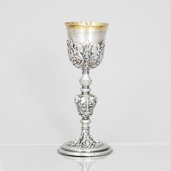 A 19th century parcel-gilt silver cup, unmarked. Renaissance style.