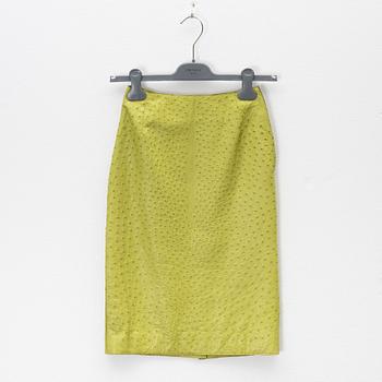 Prada, A green ostrich leather skirt, size 42.