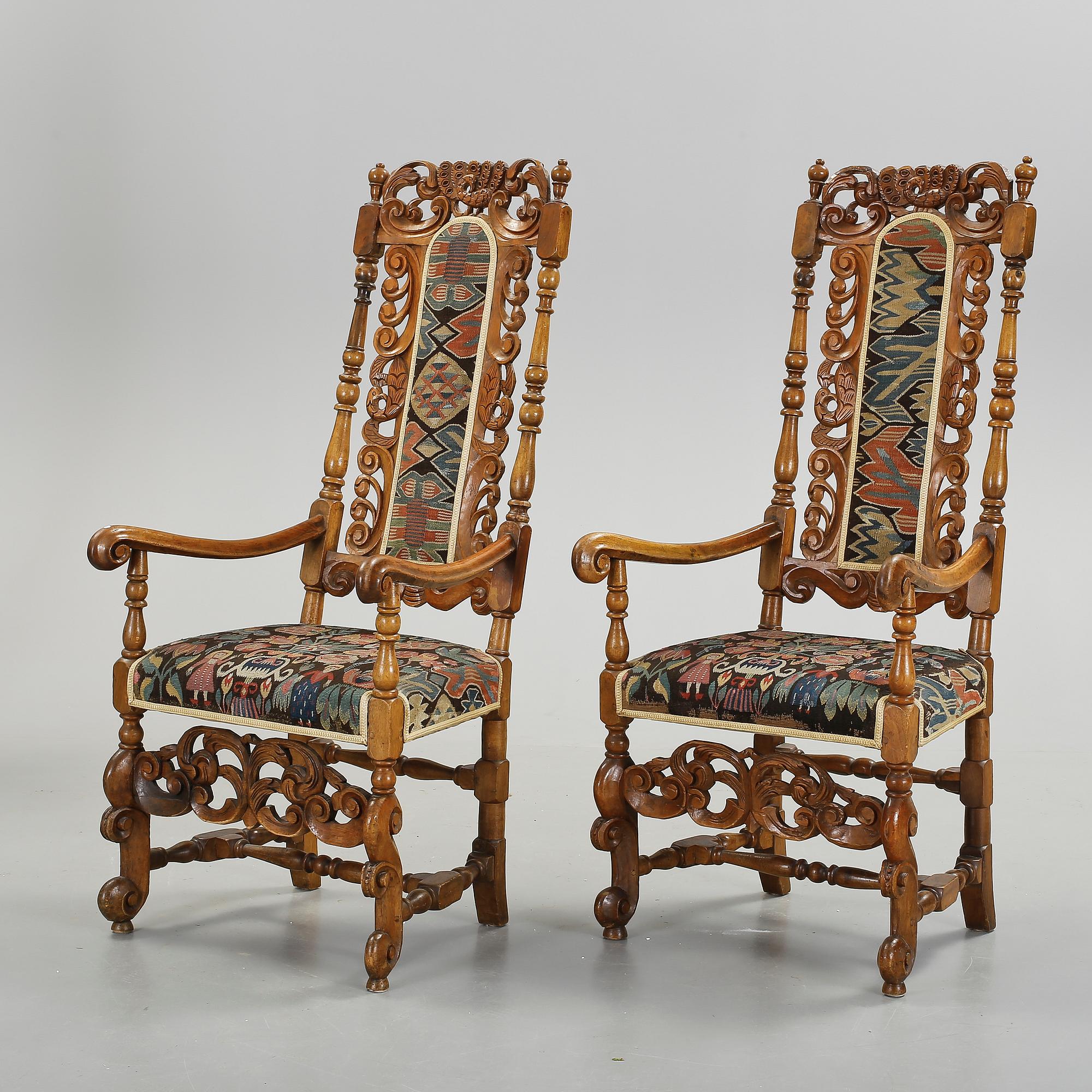 KARMSTOLAR, ett par, barockstil, 1800/1900-tal.