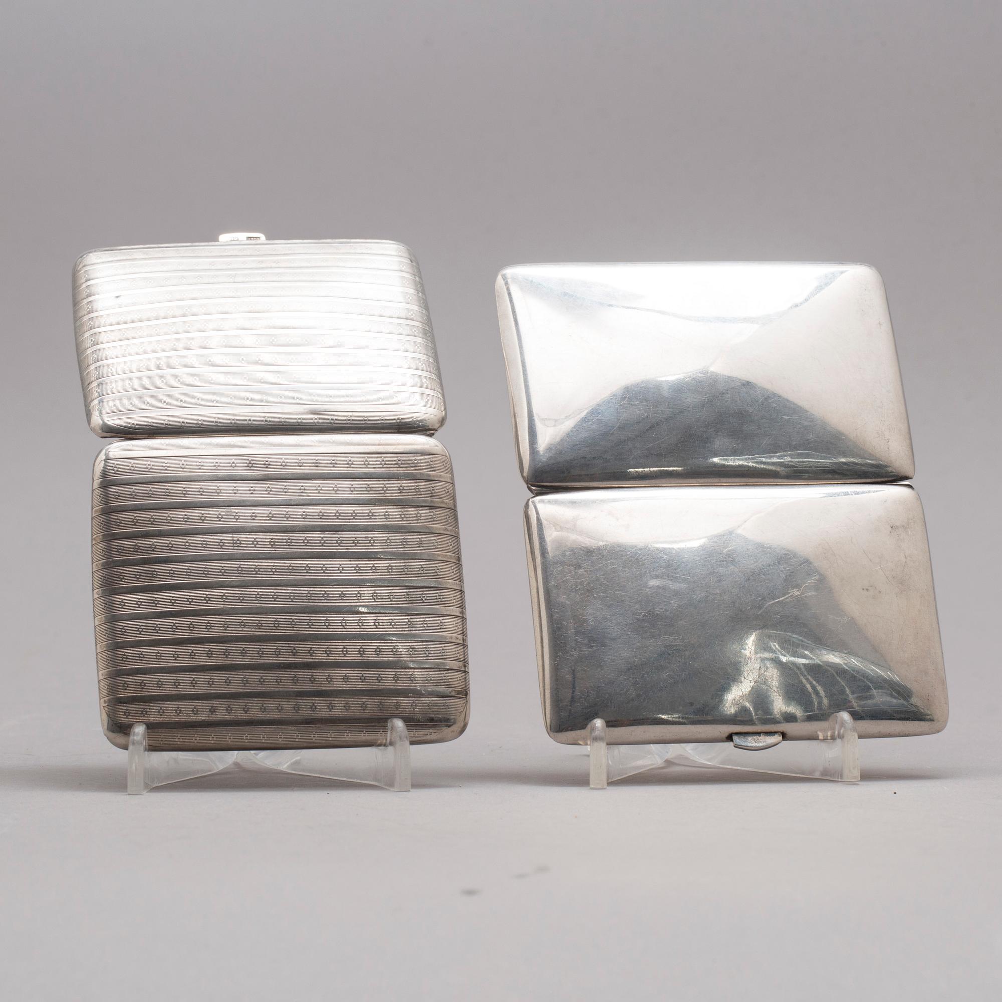 CIGARETTETUI, 2 st, silver. Svenska importstämplar. Vikt ca 142 g.