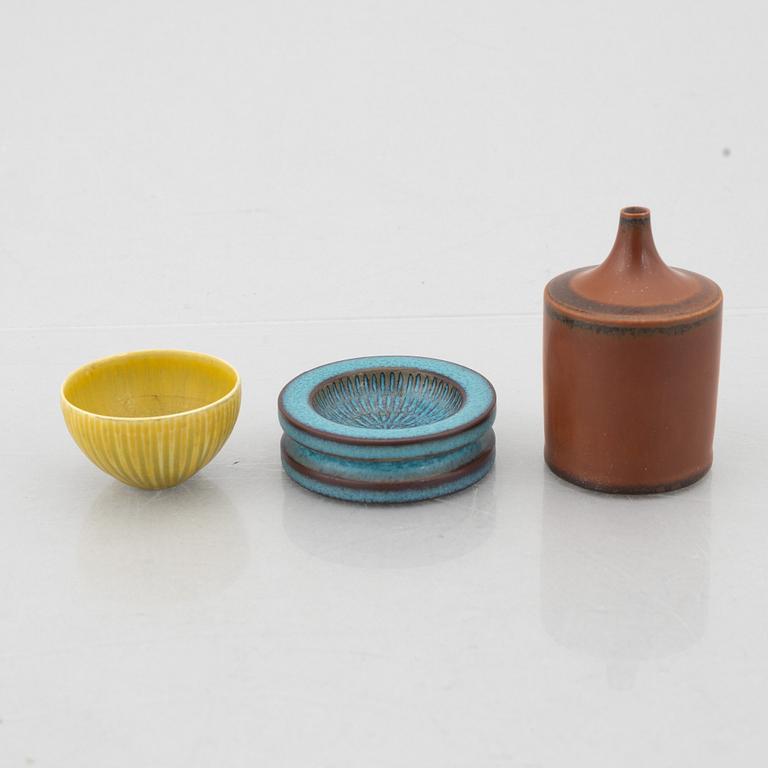 Stig Lindberg, three stoneware miniatures, Gustavsberg Studio.