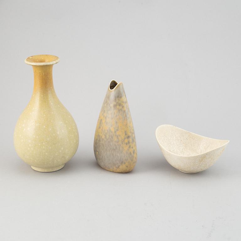 Gunnar Nylund, two stoneware vases and a bowl for Rörstrand.