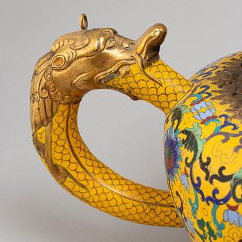 A pair of large cloisonne tea pots with covers, China, second half of the 20th Century.