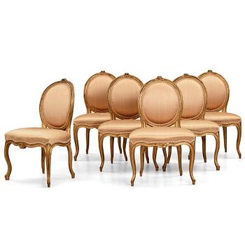 Six Swedish Transition Rococo/Gustavian 18th century chairs.