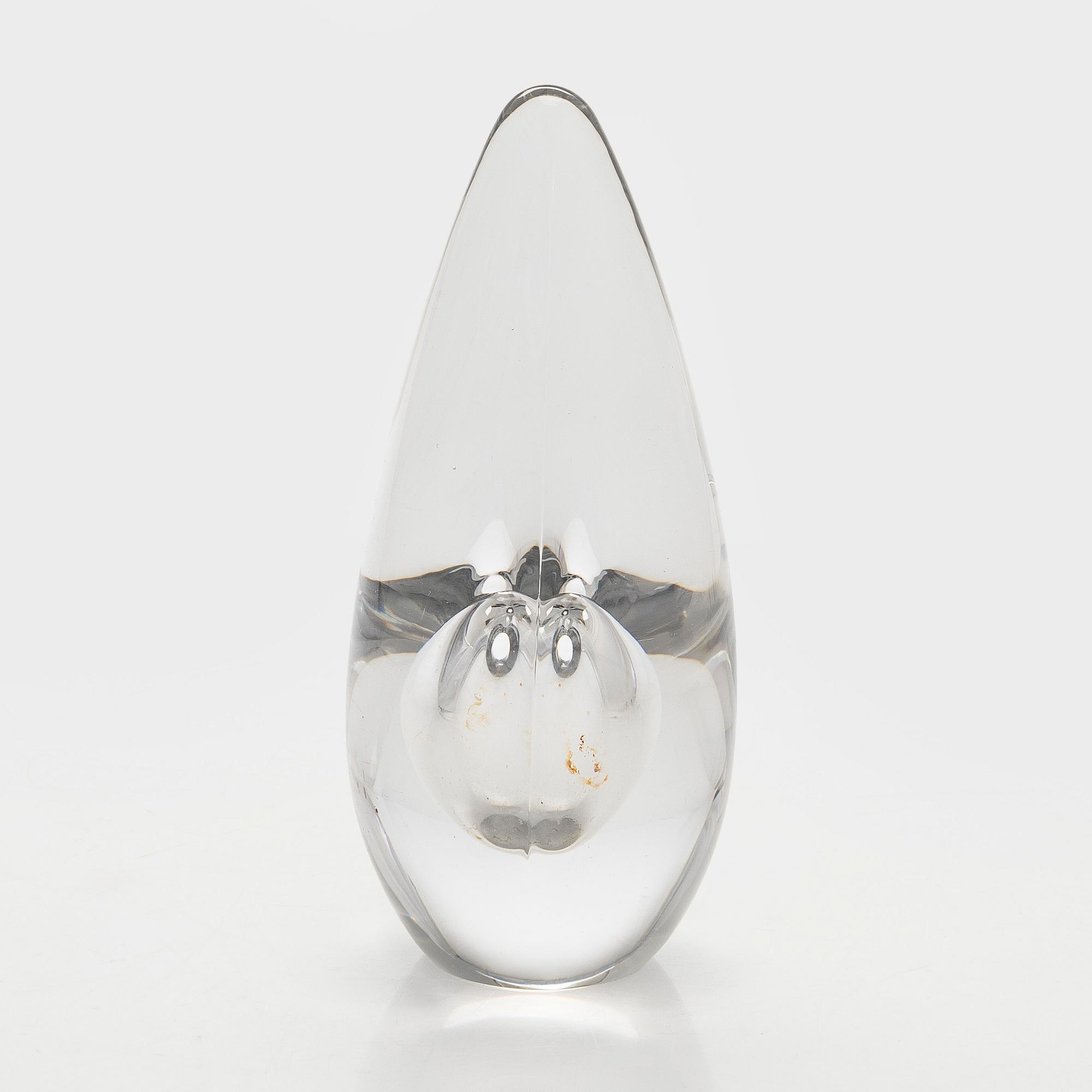 Timo Sarpaneva, lasiveistos, "Linnunpää" signeerattu Timo Sarpaneva Iittala -56.