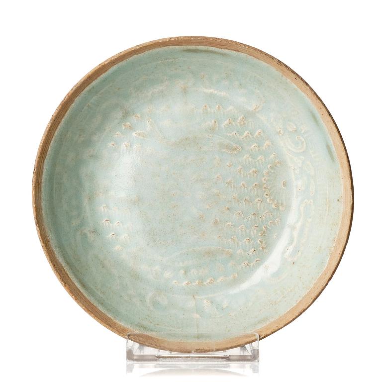 A qingbai dish with moulded decoration in pale celadon glaze, Southern Song dynasty (1127–1279).