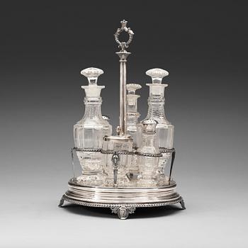 1028. A Swedish 19th century silver cruet-set, marks of Gustaf Möllenborg, Stockholm 1830.