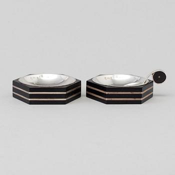 Two salt cellars silver and bakelite by Eric Pihlgren for GAB, 1938.