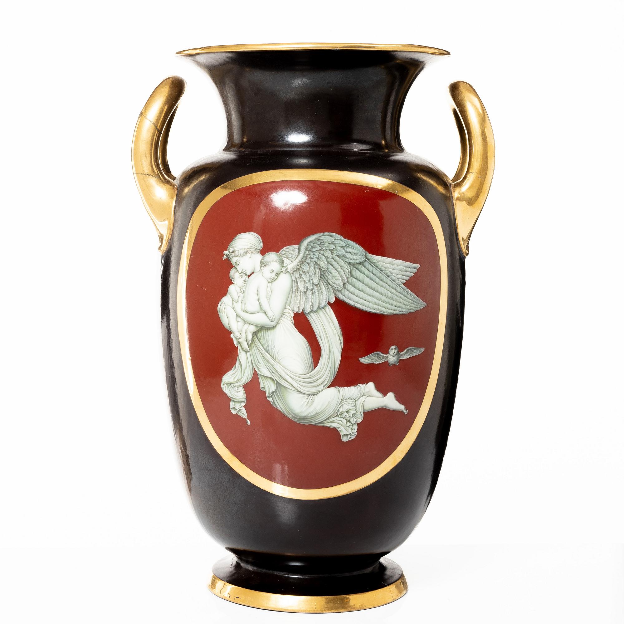 A large Swedish porcelain urn, Gustavsberg, 1866.