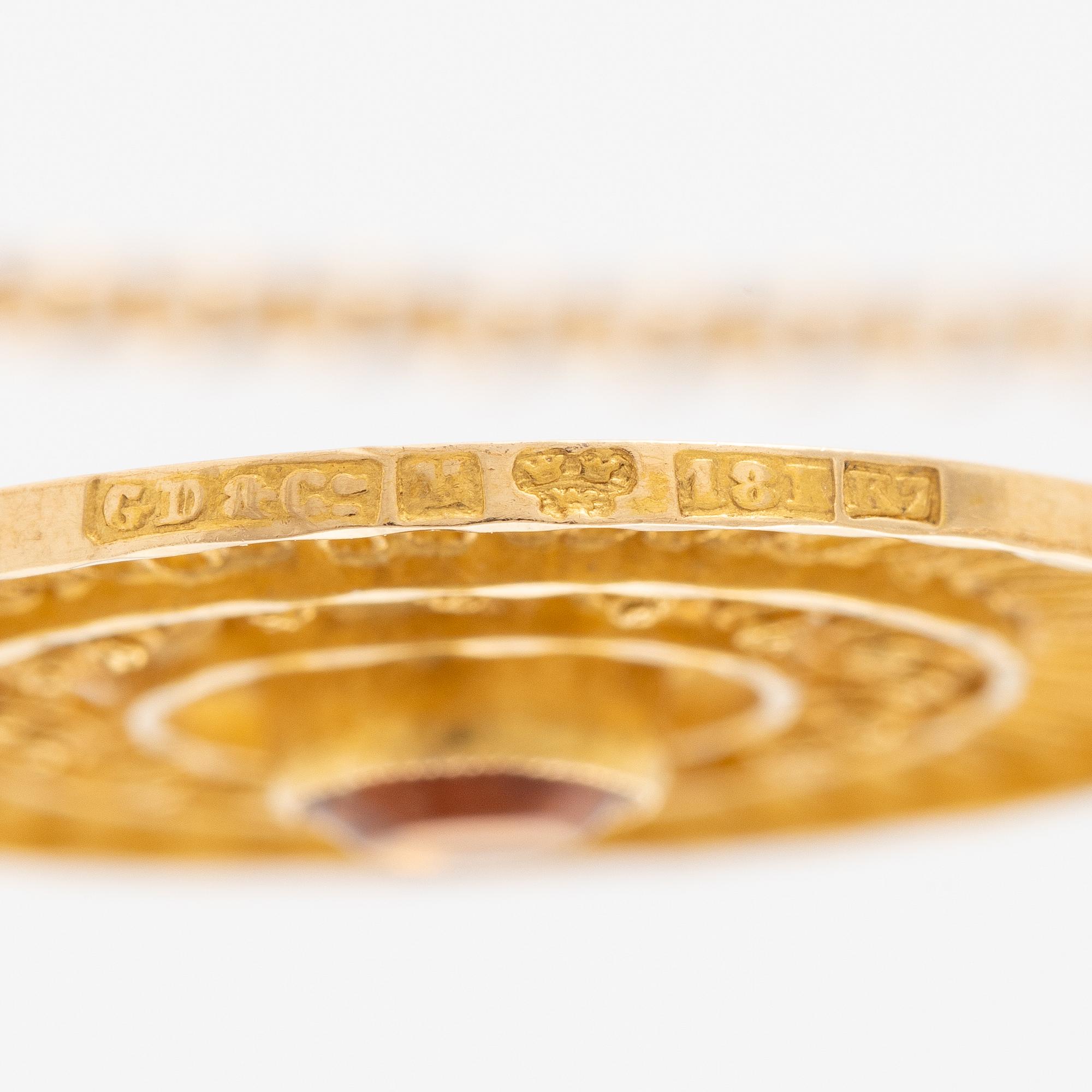 Hänge, 18K guld med filigran med citriner, Gustaf Dahlgren & Co, Malmö, 1912 , med kedja 18K guld.