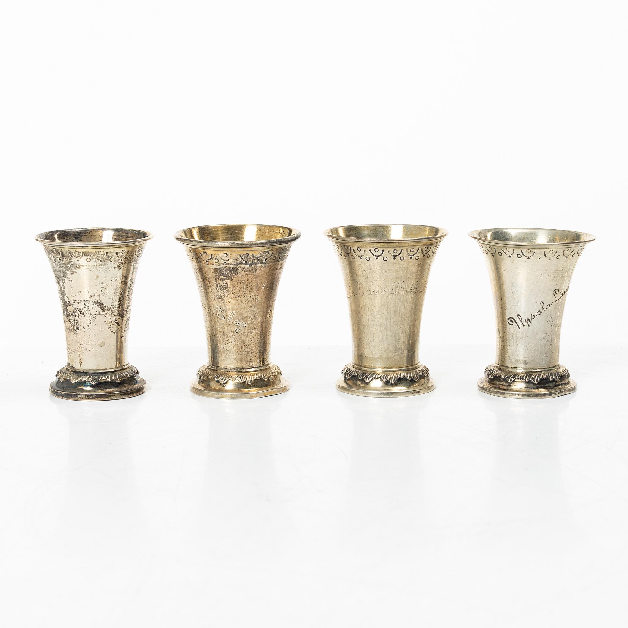 Ten Swedish silver beakers, mark of KG Markströms, Uppsala 1901-1908.