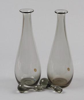 KARAFFER, ett par, glas, Kastrup Holmegaard, Danmark, 1900-talets mitt.