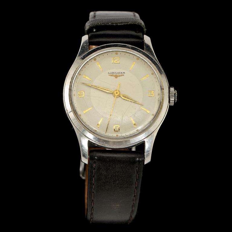 HERRARMBANDSUR, 2 st, stål, Longines och Omega, 1900-tal.