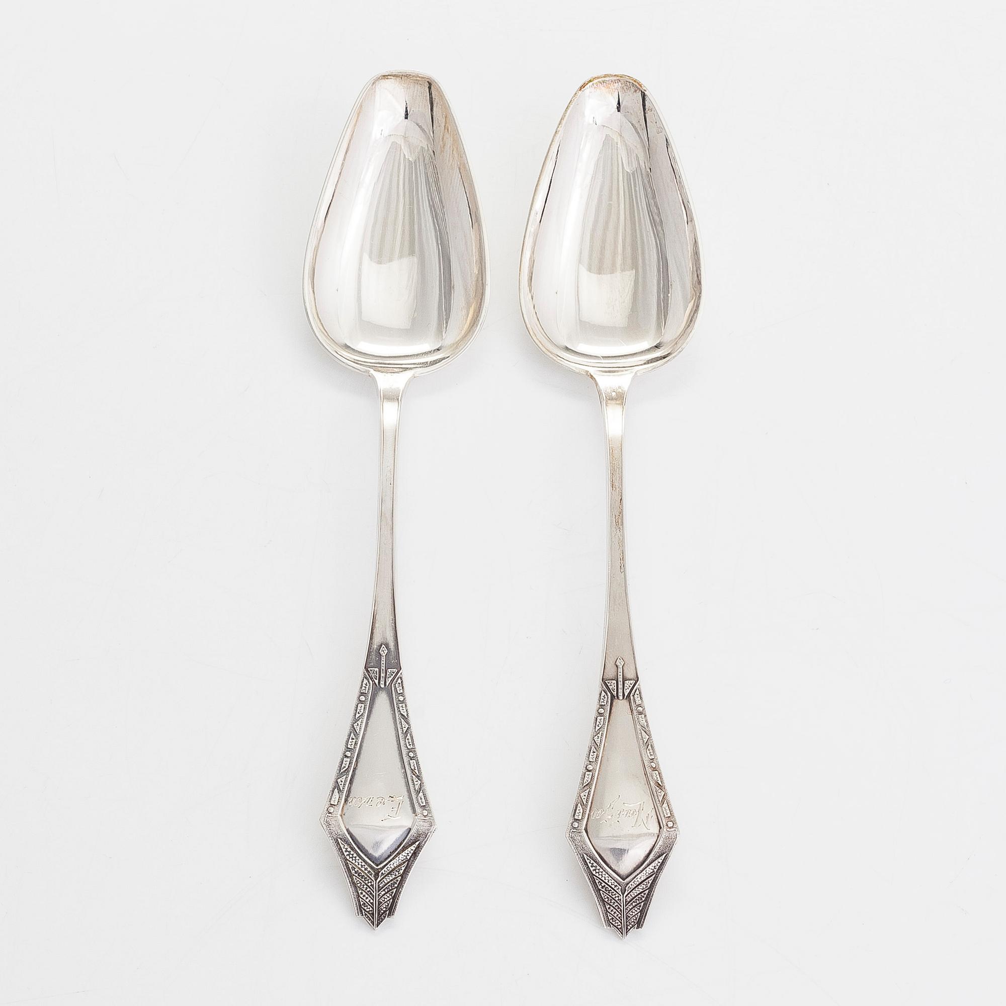 Ilmari Saha, a 12-piece set of silver table spoons in original boxes, Pori, Finland 1927-31.