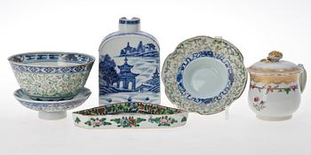 PARTI PORSLIN, 5 delar. 1700-1900-tal.