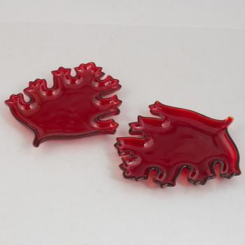 A pair of glass plates, "Löv", Firma Svenskt Tenn, Sweden.