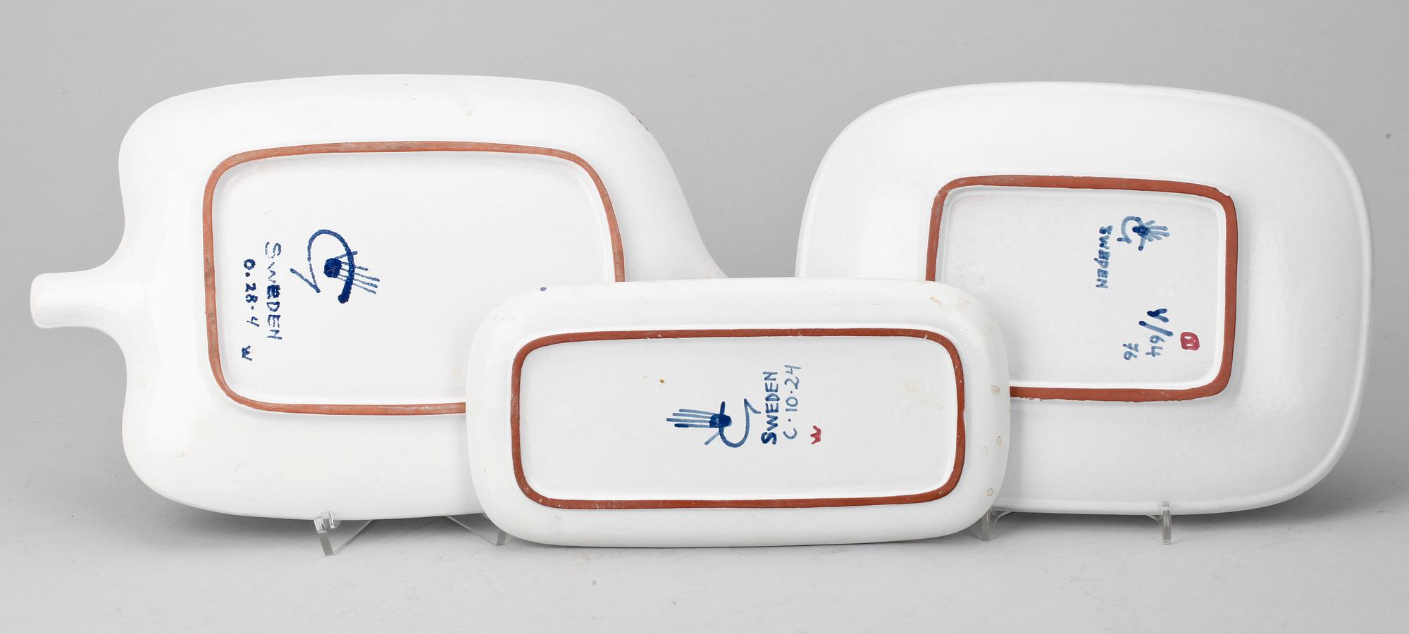 FAT, 3 st, fajans, Stig Lindberg, Karin Gustavsson och Franca Pugno, Gustavsberg sent 1940-tal.