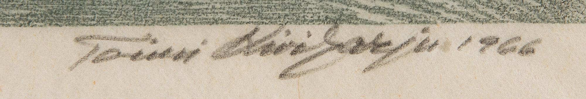 TOIMI KIVIHARJU, puupiirros, signeerattu, numeroitu tpl'a 52/99 ja päivätty 1966.