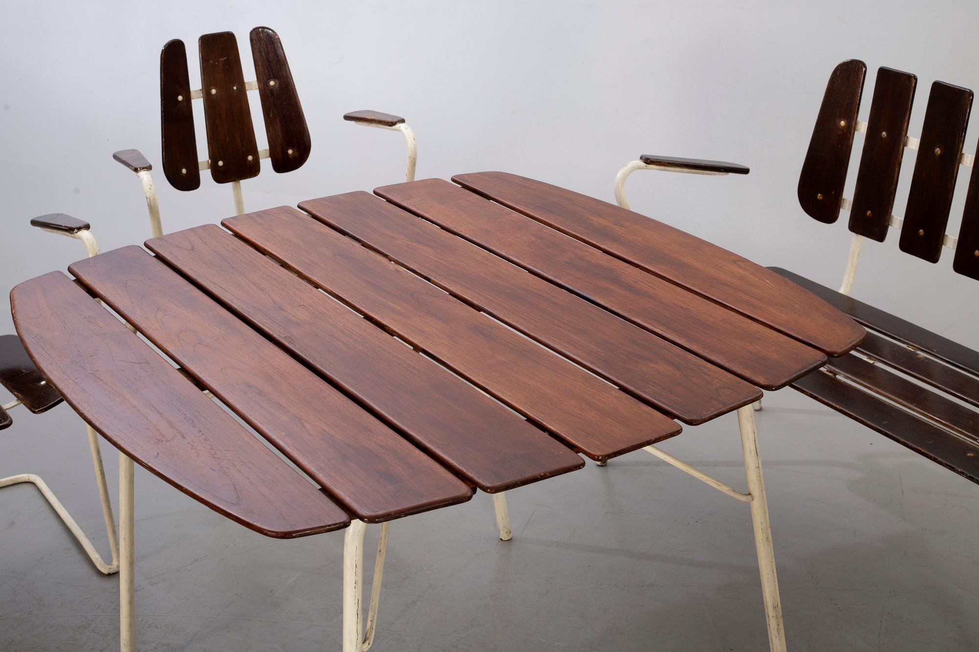 TRÄDGÅRDSGRUPP, 6 delar,  Herman Perssons Järn- och trämanufaktur i Bjärnum, 1950/60-tal.