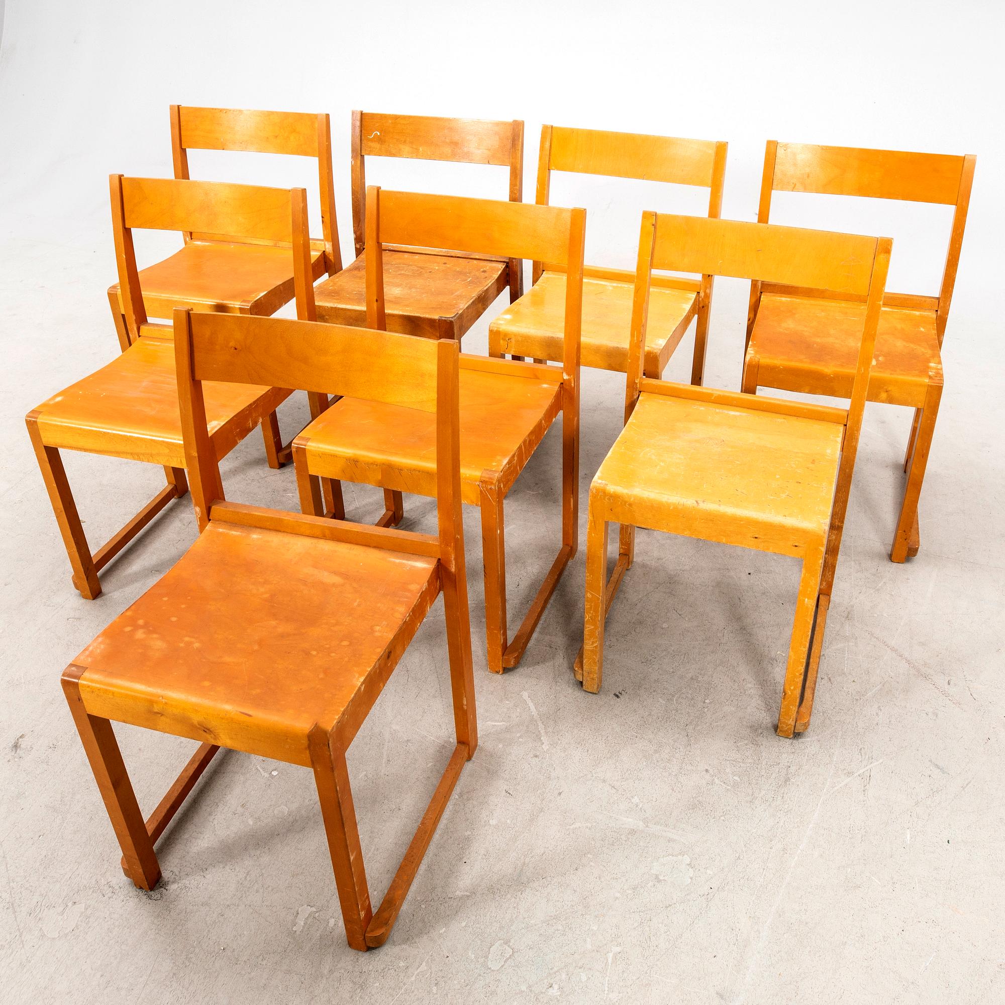 Sven Markelius, chairs, 8 pieces, "Orkesterstolen", mid/second half of the 20th century.
