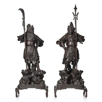 1037. A pair of Japanese bronze guardians, Meiji period (1868-1912).