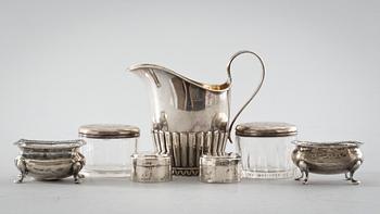 PARTI SILVER, 7 delar, 1800 och 1900-tal, vikt ca 220g.