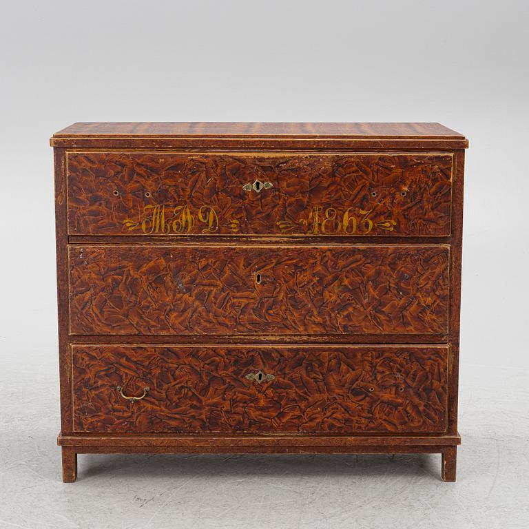 A chest of drawers, probably Värmland, dated 1863.