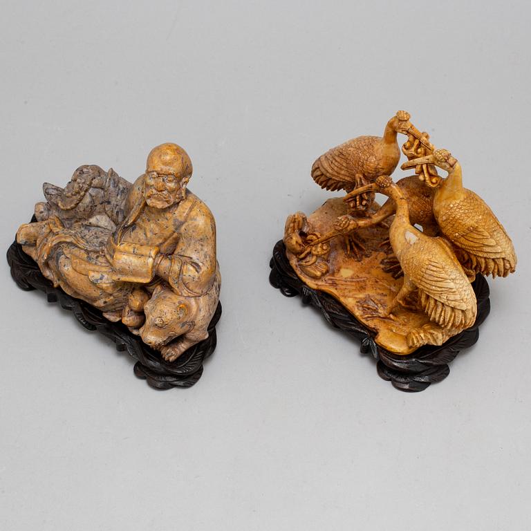 Two Chinese sculptures, one soapstone, 20th century.