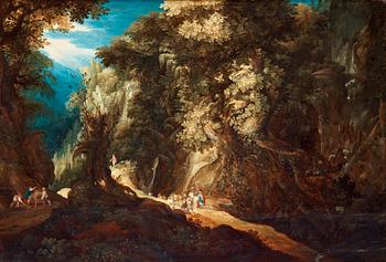 509. Gysbrechts Leytens, tillskriven, Bergslandskap med figurstaffage.