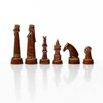 Sven Wejsfelt, a set of 33 stoneware chess pieces, Gustavsberg Studio 1964.