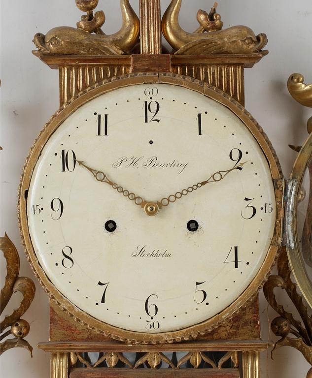 VÄGGPENDYL, PH Beurling, Stockholm, Gustaviansk, 1700-tal.