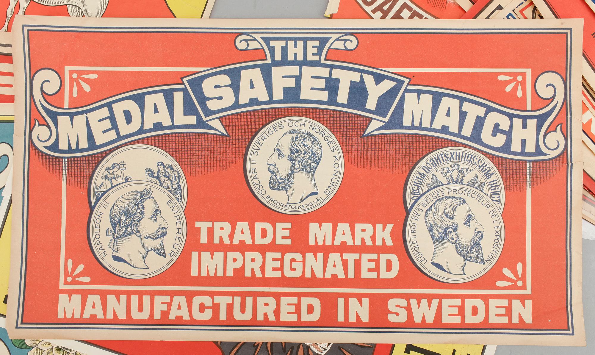 PARTI REKLAMAFFISCHER FÖR TÄNDSTICKOR, 1900-talets första hälft.