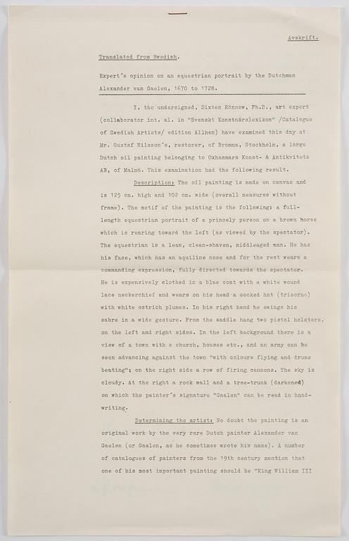 Alexander van Gaalen (Gaelen), hans krets, Wilhelm III av Oranien i slaget vid Boyne 1690.