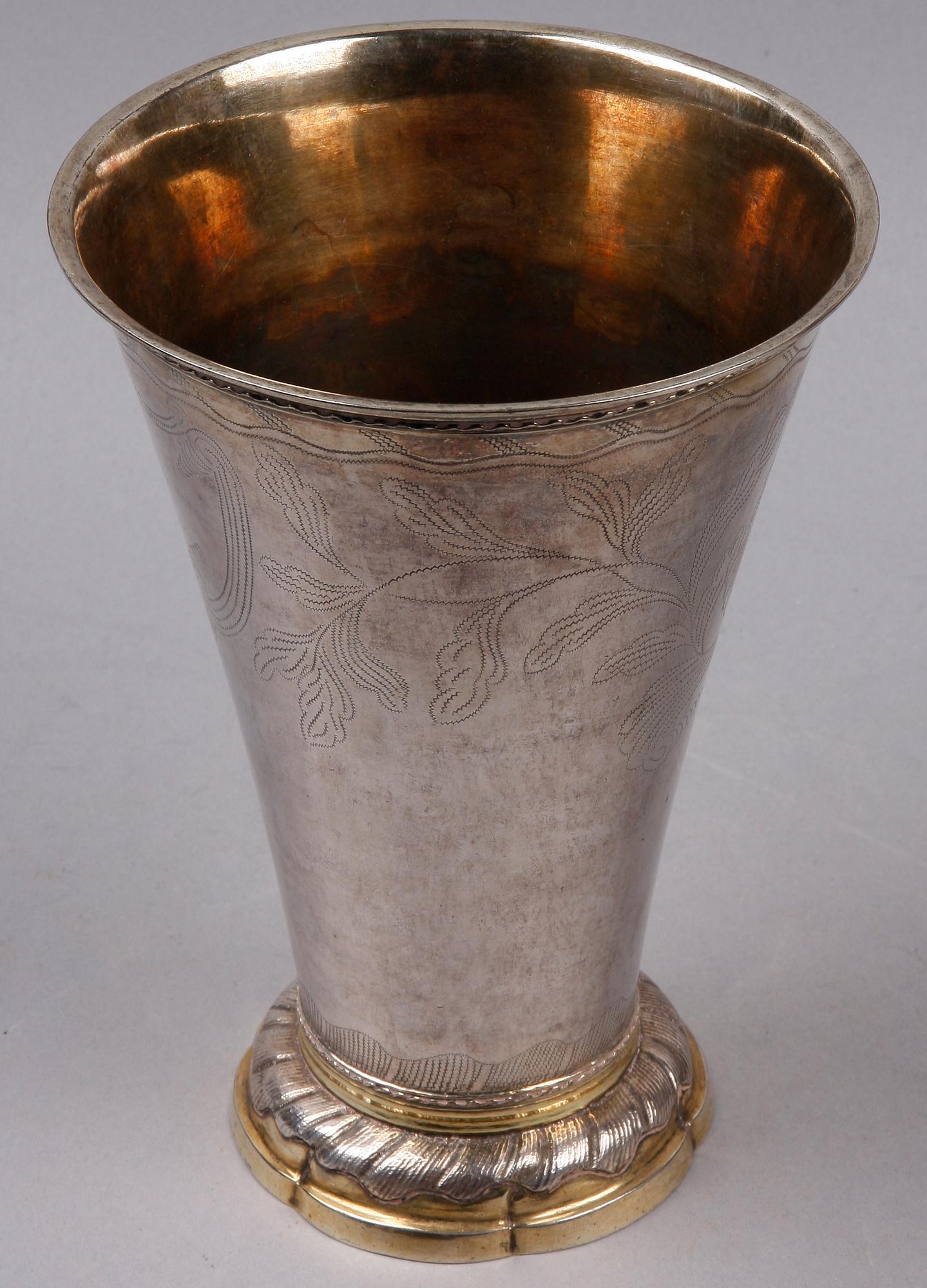 BÄGARE, silver, Erik Lemon, Uppsala 1780. Vikt 408 gram.